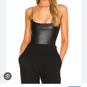 Alix NYC Horst Faux Black Leather Cami Bodysuit | L